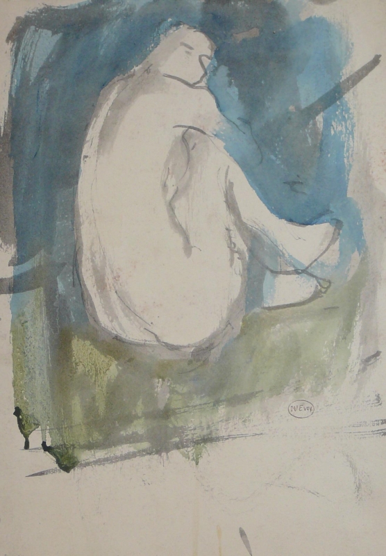 Watercolour nude figure crouching . .... ...1129